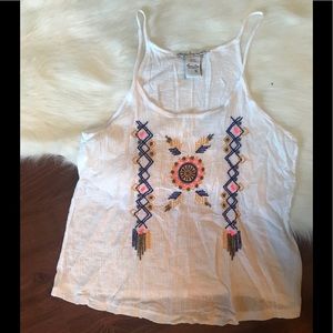 American Rag White Beaded and Embroidered Tank